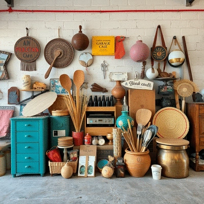 Image depicting various items attractively displayed at a garage sale