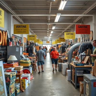 People browsing a well-organized garage sale