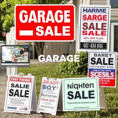 Image depicting various advertising methods for a garage sale