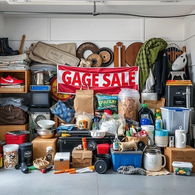 A diverse range of items arranged attractively for a garage sale